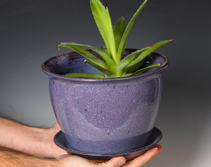 Wheel Thrown Planter With Drainage Holes | Stoneware Plant Pot | Purple ...