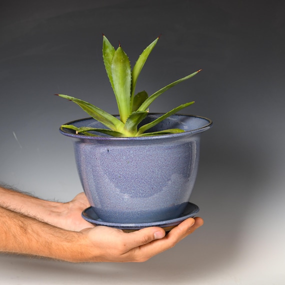 Ceramic Planter with Drainage Holes | Stoneware Plant Pot | Purple Glaze #42