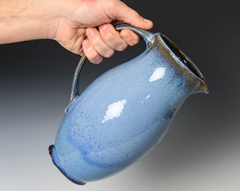 Ceramic Pitcher in Blue Glaze, Handmade Pottery Flower Bud Vase, Serving Drinkware #5