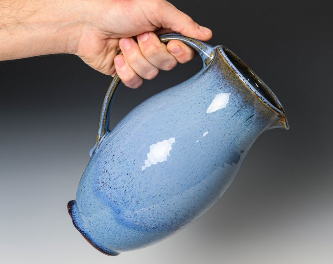 Ceramic Pitcher in Blue Glaze, Handmade Pottery Flower Bud Vase, Serving Drinkware #5