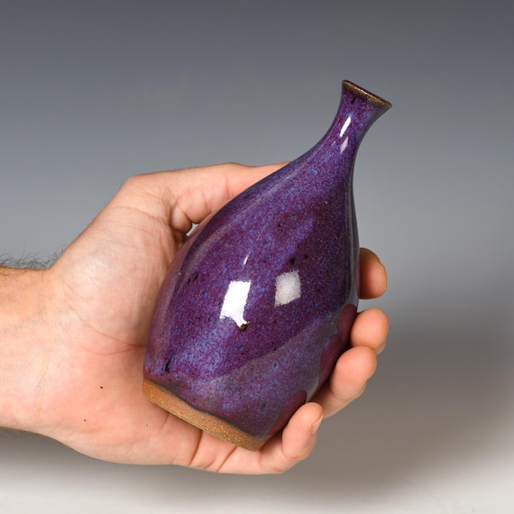 Small Wheel Thrown Flower Bud Vase | Purple Glaze #10
