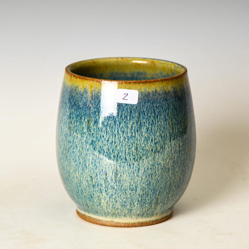 Stemless Wine Glass in Blue Glaze, Ceramic Whiskey Goblet, Handmade Stoneware Pottery Tableware