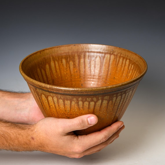 Ceramic Serving Mixing Bowl in Yellow Ash Glaze, Fruit or Salad Art Bowl, Handmade Decorative Pottery Centerpiece #44