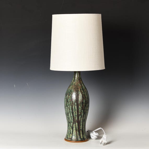 Ceramic Table Lamp | Stoneware Desk Light | Green Glaze #42