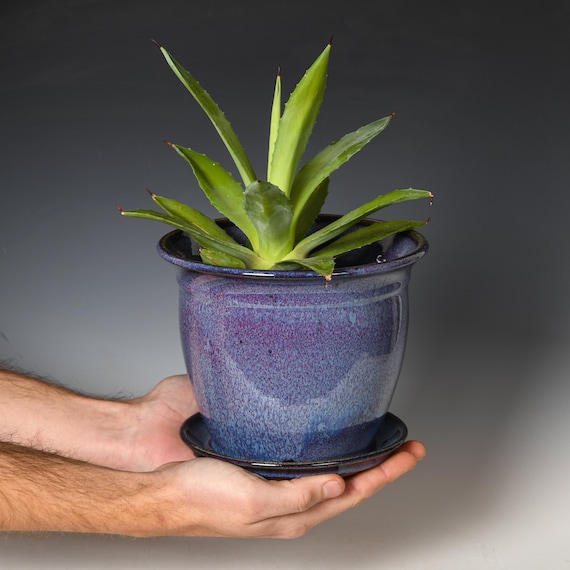 Wheel Thrown Planter with Drainage Holes | Stoneware Plant Pot | Purple Glaze #5
