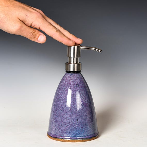 Ceramic Soap Pump Dispenser | Purple Glaze | Reusable Lotion Bottle