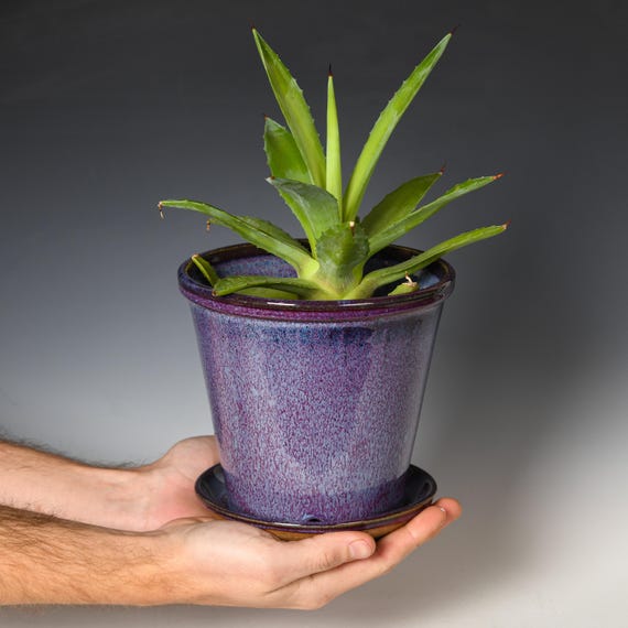 Ceramic Planter with Drainage Holes | Stoneware Plant Pot | Purple Glaze #14