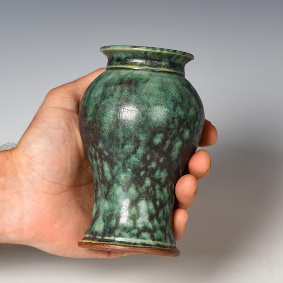 Small Wheel Thrown Flower Bud Vase | Green Glaze #7