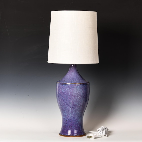 Ceramic Table Lamp | Stoneware Desk Light | Purple Glaze #38