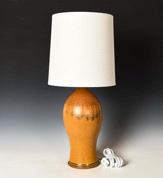 Ceramic Lamp, Yellow Ash Glaze Stoneware Light #2 - Shade NOT Included