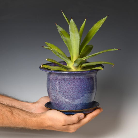 Ceramic Planter with Drainage Holes | Stoneware Plant Pot | Purple Glaze #51