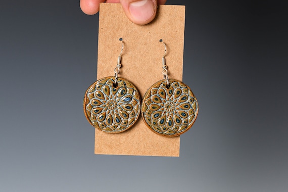 Handmade Ceramic Flower Print Earrings