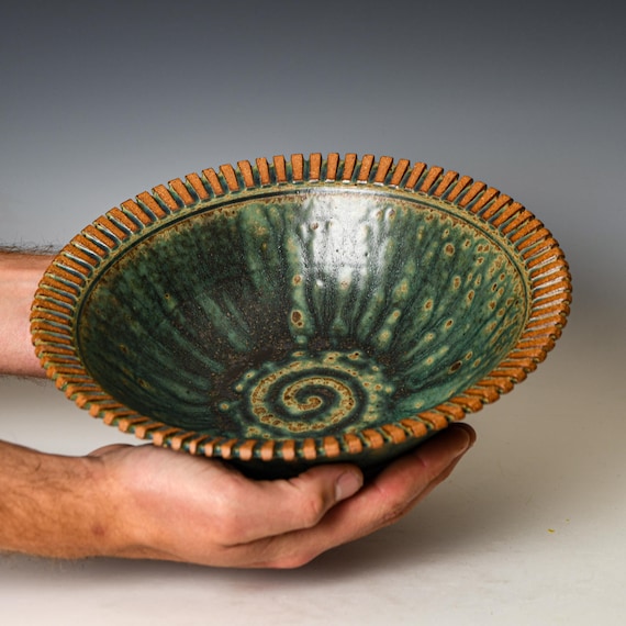 Ceramic Serving / Decorative Bowl in Green Glaze #68