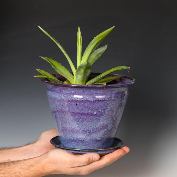 Ceramic Planter with Drainage Holes | Stoneware Plant Pot | Purple Glaze #29