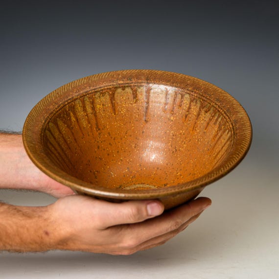 Ceramic Serving Mixing Bowl in Yellow Ash Glaze, Fruit or Salad Art Bowl, Handmade Decorative Pottery Centerpiece #39