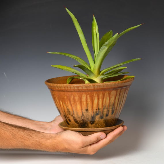 Wheel Thrown Planter with Drainage Holes | Stoneware Plant Pot | Ash Glaze #72