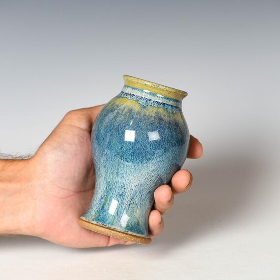 Small Wheel Thrown Flower Bud Vase | Blue Glaze #36