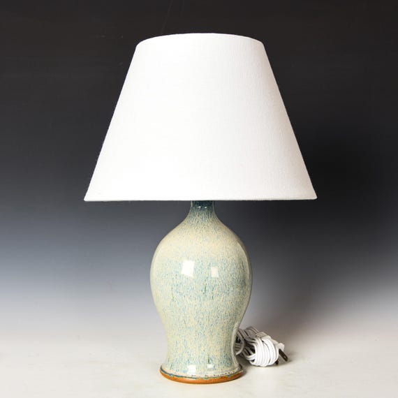 Ceramic Lamp, Blue & White Glaze Stoneware Light #6 - Shade NOT Included