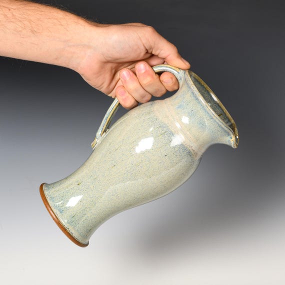 Stoneware Pitcher | Ceramic Flower Vase | Blue & White Glaze #33