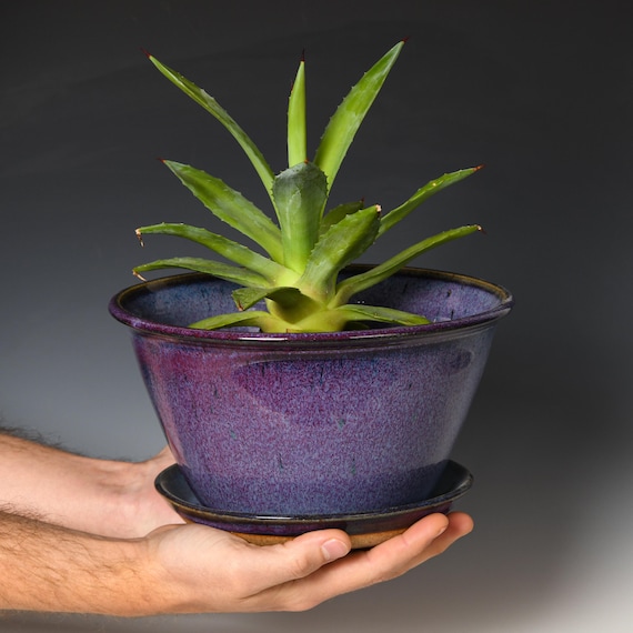 Wheel Thrown Planter with Drainage Holes | Stoneware Plant Pot | Purple Glaze #26