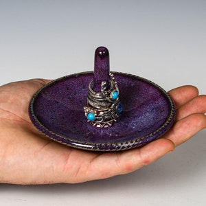 Ring Keeper Holder in Purple Glaze, Handmade Ceramic Unique Jewelry Dish, Clay Trinket Holder image 1