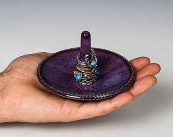 Ring Keeper Holder in Purple Glaze, Handmade Ceramic Unique Jewelry Dish, Clay Trinket Holder