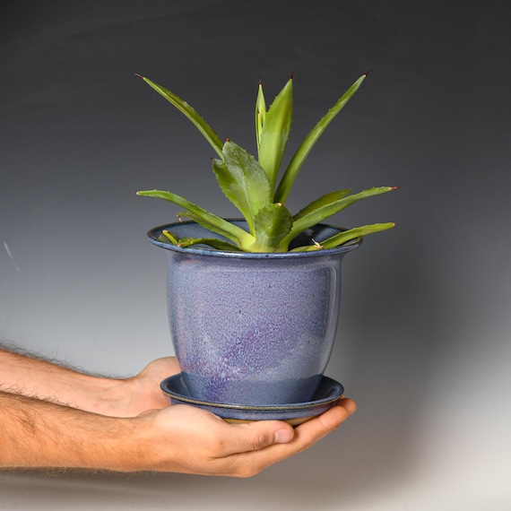 Wheel Thrown Planter with Drainage Holes | Stoneware Plant Pot | Purple Glaze #39