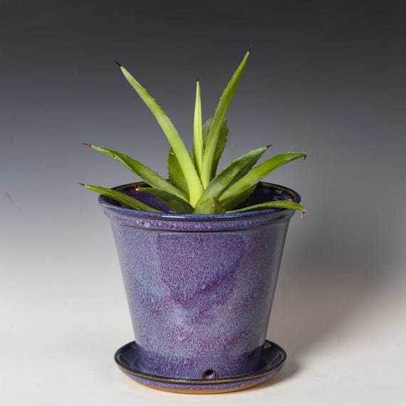 Ceramic Planter with Drainage Holes | Stoneware Plant Pot | Purple Glaze #1