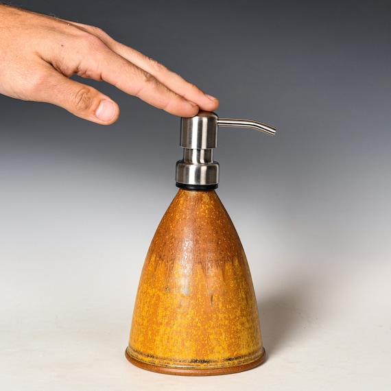 Ceramic Soap Pump Dispenser | Yellow Ash Glaze | Reusable Lotion Bottle