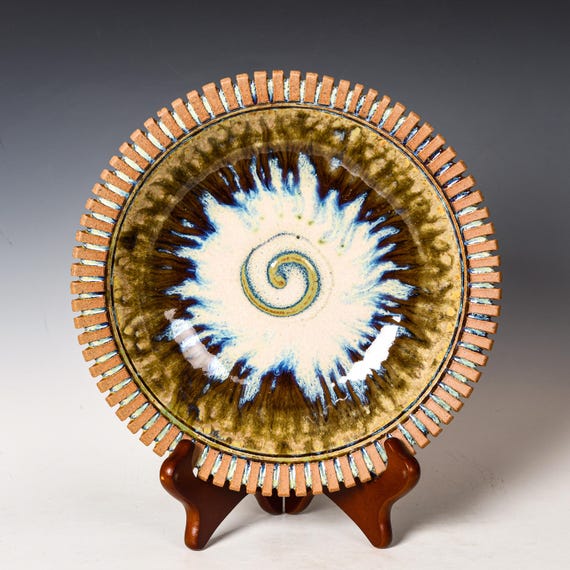 Stoneware Platter, Functional Ceramic Pottery Wall Hanging, Food Safe Plate #24