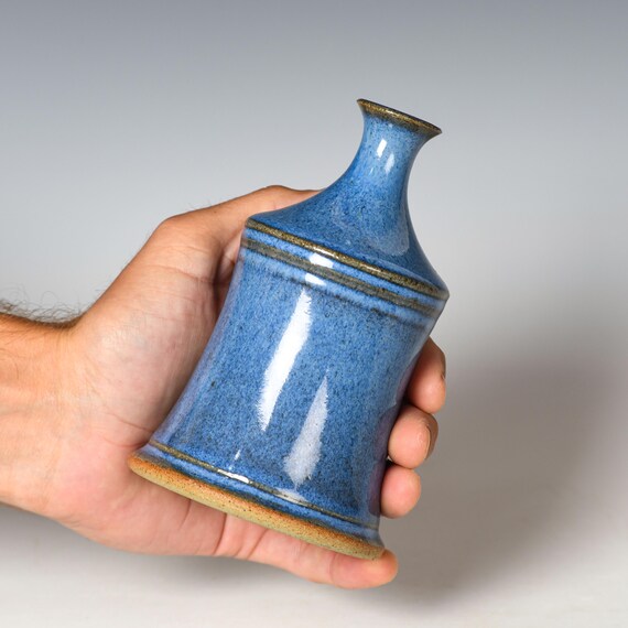 Small Wheel Thrown Flower Bud Vase | Blue Glaze #33