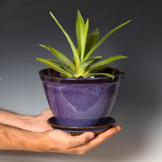 Ceramic Planter with Drainage Holes | Stoneware Plant Pot | Purple Glaze #48