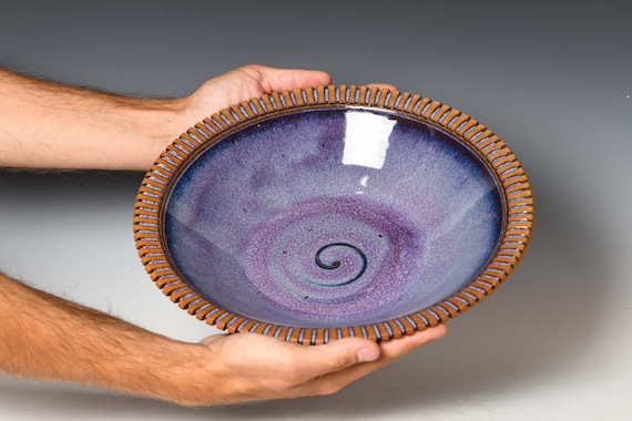 Ceramic Serving Bowl | Wheel Thrown Decorative Centerpiece | Purple Glaze #18