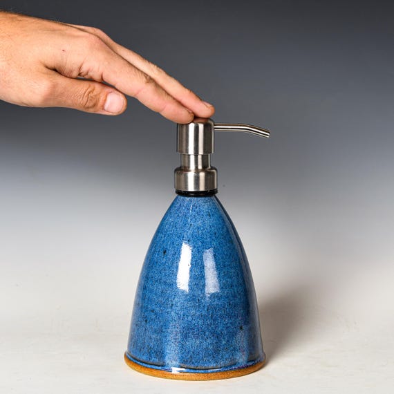 Ceramic Soap Pump Dispenser | Blue Glaze | Reusable Lotion Bottle