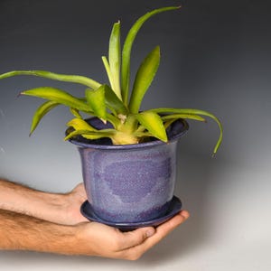 Ceramic Planter with Drainage Holes | Stoneware Plant Pot | Purple Glaze #105