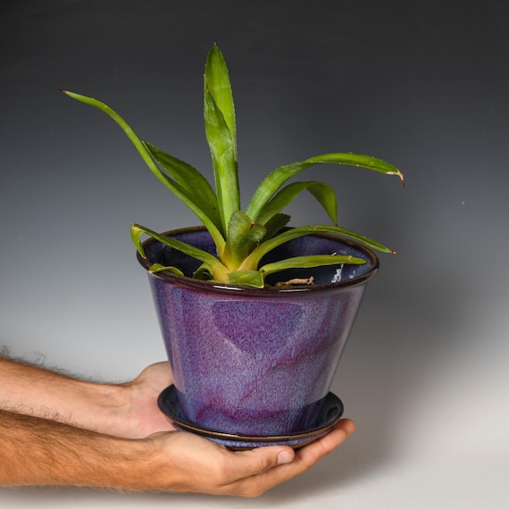 Ceramic Planter with Drainage Holes | Stoneware Plant Pot | Purple Glaze #77