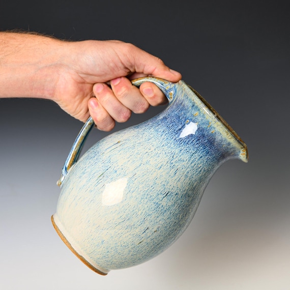 Ceramic Pitcher in Blue & White Glaze, Handmade Pottery Flower Bud Vase, Serving Drinkware #16