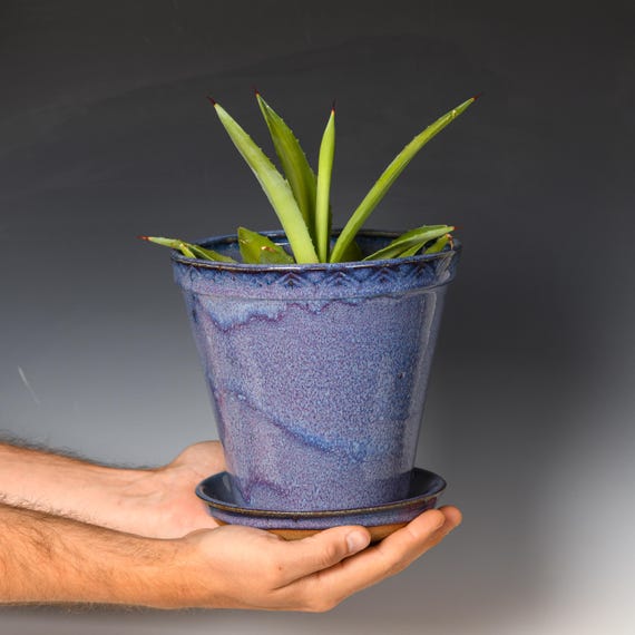 Wheel Thrown Planter with Drainage Holes | Stoneware Plant Pot | Purple Glaze #45