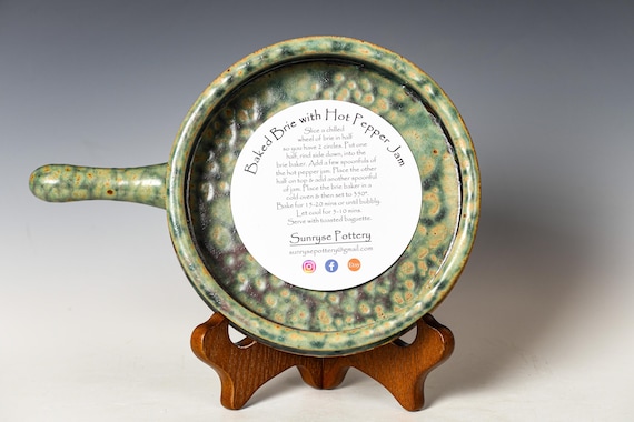 Brie Baker Ceramic Dish | Green Glaze | Dip Serving Bowl | Recipes Included
