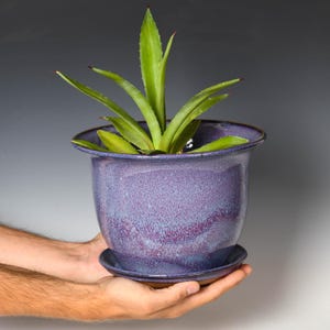 Ceramic Planter with Drainage Holes | Stoneware Plant Pot | Purple Glaze #61