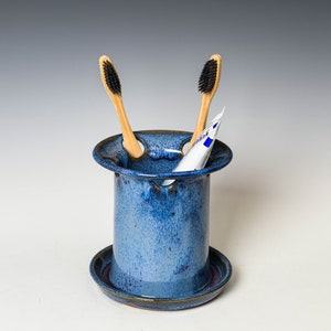Porte-brosse à dents bleu émaillé, godet pour dentifrice en céramique, passe au lave-vaisselle