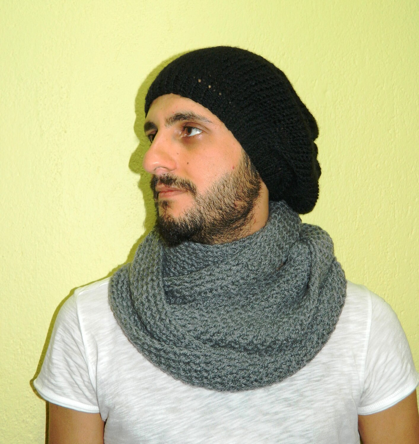 Knitting infinity Men Scarf. Block Infinity Scarf. Loop Scarf Etsy