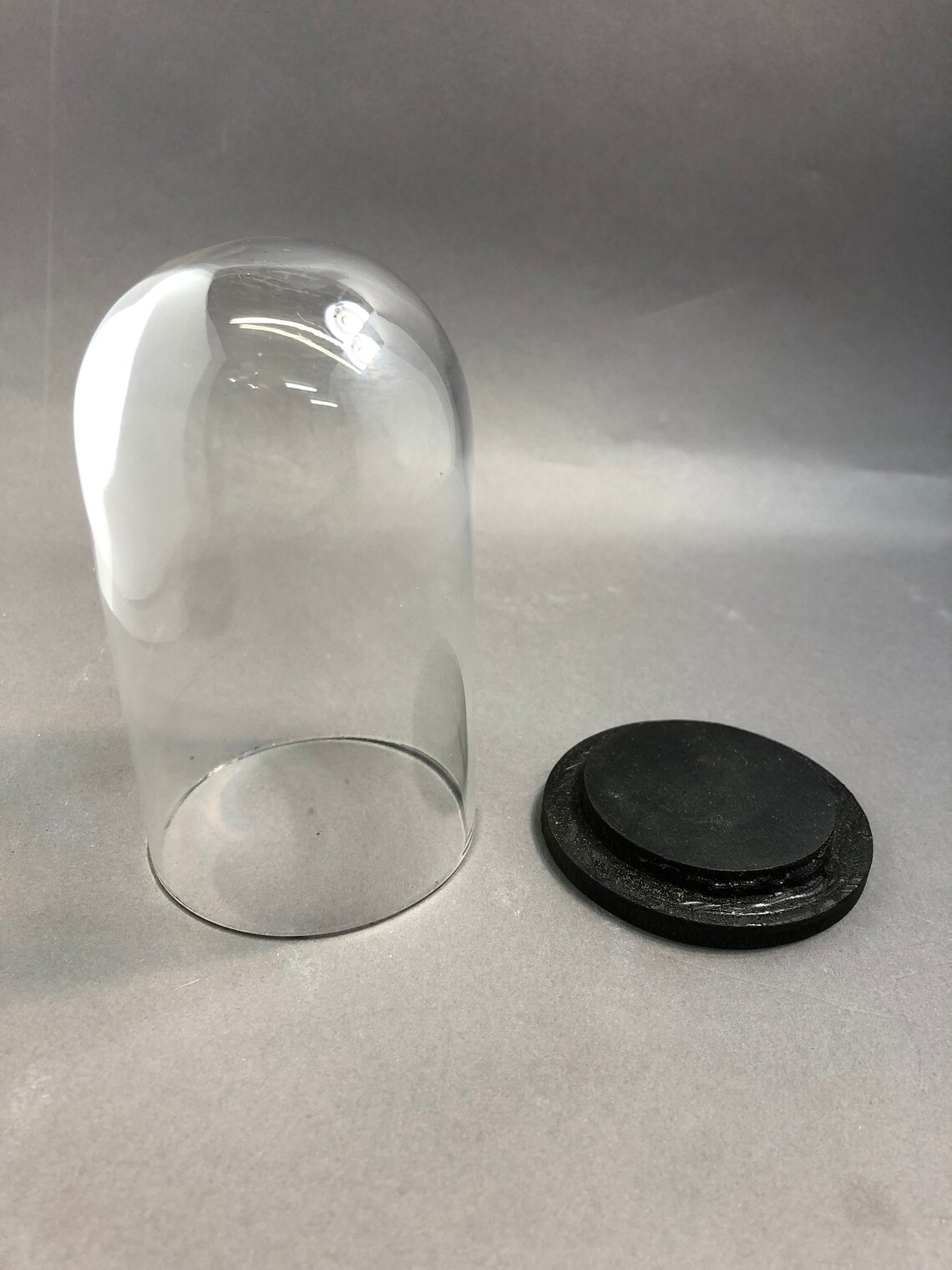 Vintage 5x2.5 Glass Dome Bell Jar Black Wood Base Etsy