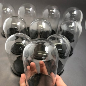 Vintage 5x2.5 Glass Dome Bell Jar Black Wood Base