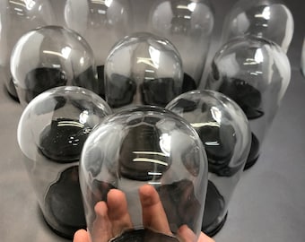 Vintage 5x2.5 Glass Dome Bell Jar Black Wood Base
