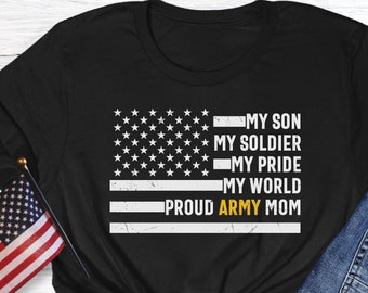 Proud Army Mom T-Shirt with American Flag, Military Family Gift