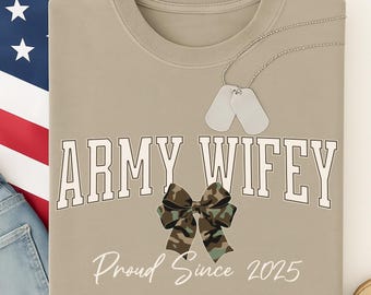 Personalized Army Wife Shirt: Camo Bow, Custom Year