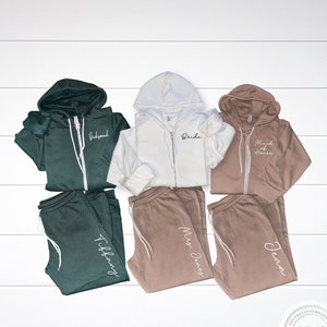 Getting ready outfits for bridesmaids zip up hoodie, bride groom getting ready outfit, custom sweatpants, personalized bridesmaid gifts