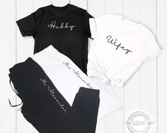 Bride and Groom Shirt & Jogger Set, Personalized Wedding Gift