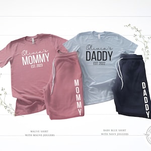 Coming home outfit for mom and dad, mom and dad hospital shirt, sweatpants and shirt set, new mom and dad gift, personalized babyshower gift